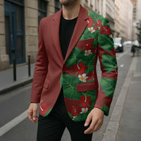 Hawaiian Taro Leaves-Hibiscus and Plumeria Blazer Polynesian Art-Kakau Tattoo Red