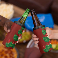Hawaiian Taro Leaves-Hibiscus and Plumeria 4 in 1 Can Cooler Tumbler Polynesian Art-Kakau Tattoo Red