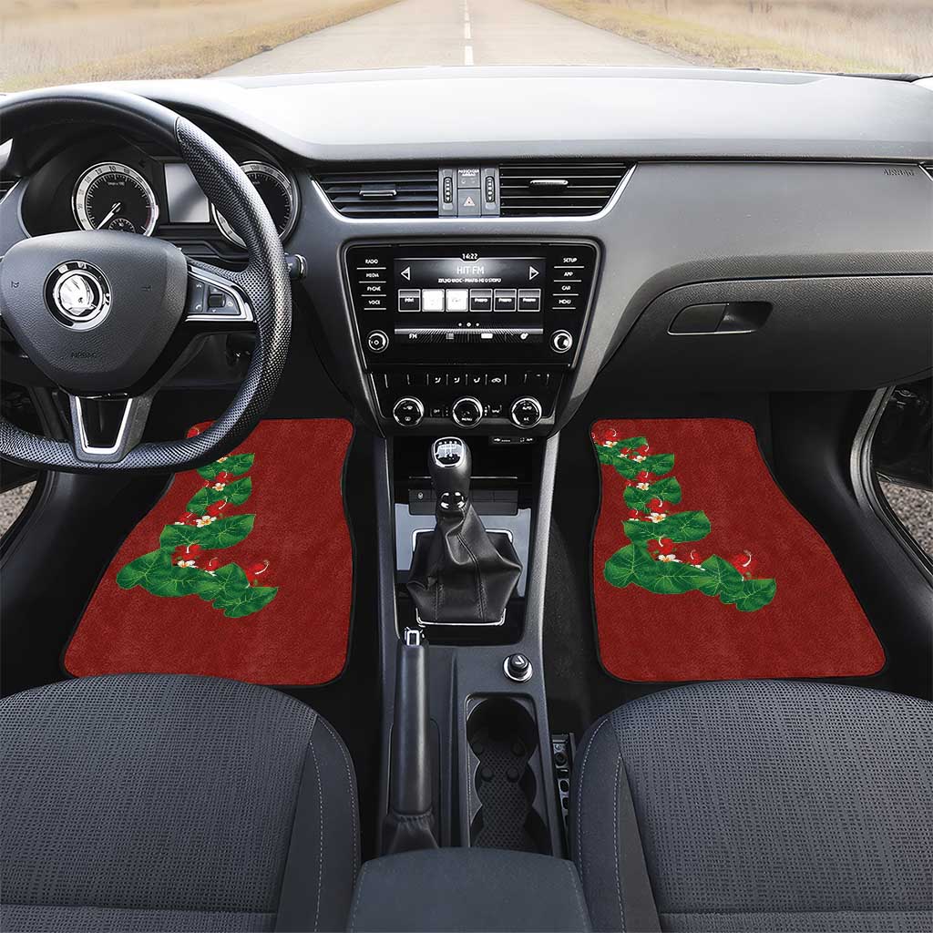 Hawaiian Taro Leaves-Hibiscus and Plumeria Car Mats Polynesian Art-Kakau Tattoo Red