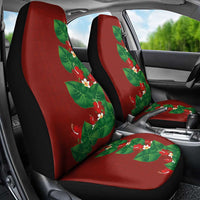 Hawaiian Taro Leaves-Hibiscus and Plumeria Car Seat Cover Polynesian Art-Kakau Tattoo Red