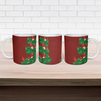 Hawaiian Taro Leaves-Hibiscus and Plumeria Ceramic Mug Polynesian Art-Kakau Tattoo Red LT03 - Polynesian Pride