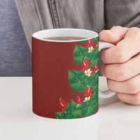 Hawaiian Taro Leaves-Hibiscus and Plumeria Ceramic Mug Polynesian Art-Kakau Tattoo Red LT03 - Polynesian Pride