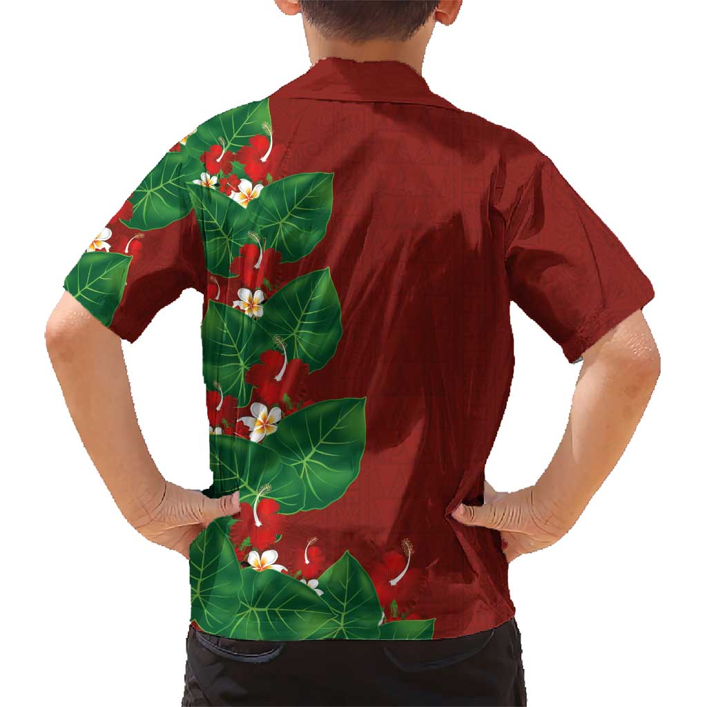 Hawaiian Taro Leaves-Hibiscus and Plumeria Family Matching Mermaid Dress and Hawaiian Shirt Polynesian Art-Kakau Tattoo Red LT03 - Polynesian Pride