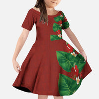 Hawaiian Taro Leaves-Hibiscus and Plumeria Family Matching Mermaid Dress and Hawaiian Shirt Polynesian Art-Kakau Tattoo Red LT03 Daughter's Dress Red - Polynesian Pride