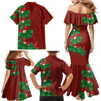 Hawaiian Taro Leaves-Hibiscus and Plumeria Family Matching Mermaid Dress and Hawaiian Shirt Polynesian Art-Kakau Tattoo Red LT03 - Polynesian Pride
