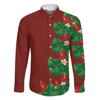 Hawaiian Taro Leaves-Hibiscus and Plumeria Family Matching Mermaid Dress and Hawaiian Shirt Polynesian Art-Kakau Tattoo Red LT03 Dad's Shirt - Long Sleeve Red - Polynesian Pride