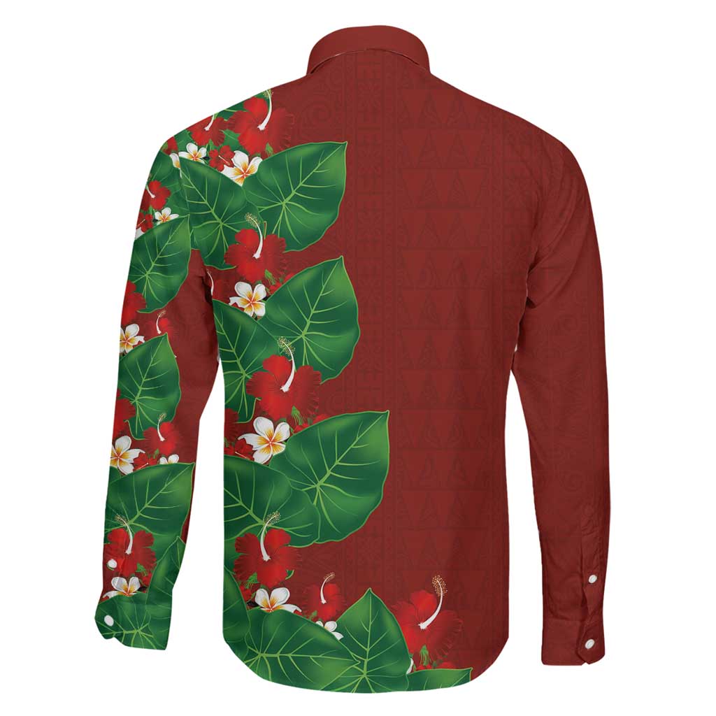 Hawaiian Taro Leaves-Hibiscus and Plumeria Family Matching Mermaid Dress and Hawaiian Shirt Polynesian Art-Kakau Tattoo Red LT03 - Polynesian Pride