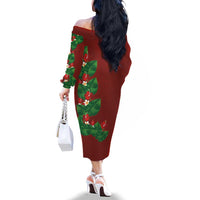 Hawaiian Taro Leaves-Hibiscus and Plumeria Family Matching Off The Shoulder Long Sleeve Dress and Hawaiian Shirt Polynesian Art-Kakau Tattoo Red