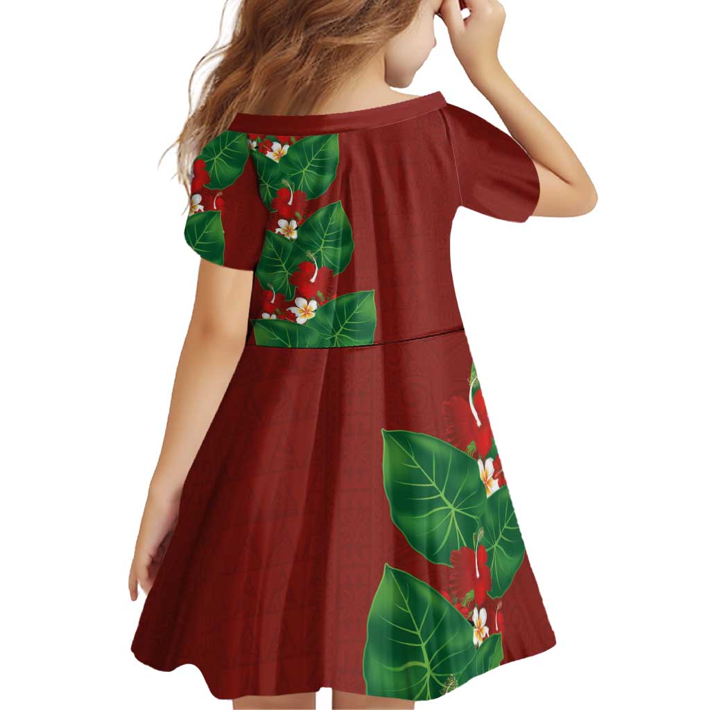 Hawaiian Taro Leaves-Hibiscus and Plumeria Family Matching Off Shoulder Maxi Dress and Hawaiian Shirt Polynesian Art-Kakau Tattoo Red LT03 - Polynesian Pride