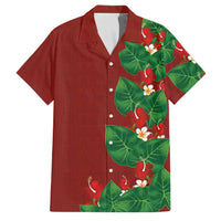Hawaiian Taro Leaves-Hibiscus and Plumeria Family Matching Off Shoulder Maxi Dress and Hawaiian Shirt Polynesian Art-Kakau Tattoo Red LT03 Dad's Shirt - Short Sleeve Red - Polynesian Pride