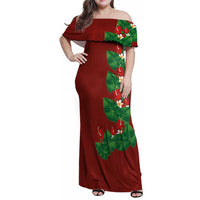 Hawaiian Taro Leaves-Hibiscus and Plumeria Family Matching Off Shoulder Maxi Dress and Hawaiian Shirt Polynesian Art-Kakau Tattoo Red LT03 Mom's Dress Red - Polynesian Pride