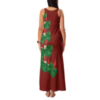 Hawaiian Taro Leaves-Hibiscus and Plumeria Family Matching Tank Maxi Dress and Hawaiian Shirt Polynesian Art-Kakau Tattoo Red