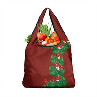 Hawaiian Taro Leaves-Hibiscus and Plumeria Grocery Bag Polynesian Art-Kakau Tattoo Red