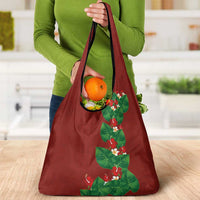 Hawaiian Taro Leaves-Hibiscus and Plumeria Grocery Bag Polynesian Art-Kakau Tattoo Red
