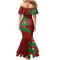 Hawaiian Taro Leaves-Hibiscus and Plumeria Mermaid Dress Polynesian Art-Kakau Tattoo Red LT03 - Polynesian Pride