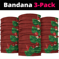 Hawaiian Taro Leaves-Hibiscus and Plumeria Neck Gaiter Polynesian Art-Kakau Tattoo Red