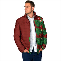 Hawaiian Taro Leaves-Hibiscus and Plumeria Padded Jacket Polynesian Art-Kakau Tattoo Red