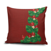Hawaiian Taro Leaves-Hibiscus and Plumeria Pillow Cover Polynesian Art-Kakau Tattoo Red