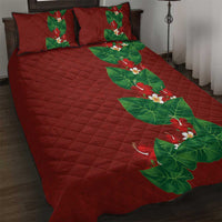 Hawaiian Taro Leaves-Hibiscus and Plumeria Quilt Bed Set Polynesian Art-Kakau Tattoo Red