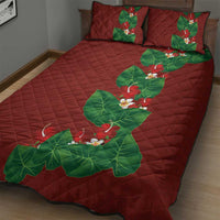 Hawaiian Taro Leaves-Hibiscus and Plumeria Quilt Bed Set Polynesian Art-Kakau Tattoo Red