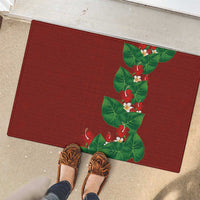 Hawaiian Taro Leaves-Hibiscus and Plumeria Rubber Doormat Polynesian Art-Kakau Tattoo Red
