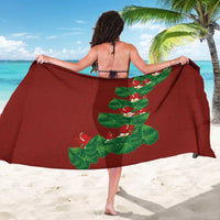 Hawaiian Taro Leaves-Hibiscus and Plumeria Sarong Polynesian Art-Kakau Tattoo Red