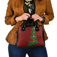 Hawaiian Taro Leaves-Hibiscus and Plumeria Shoulder Handbag Polynesian Art-Kakau Tattoo Red