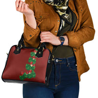 Hawaiian Taro Leaves-Hibiscus and Plumeria Shoulder Handbag Polynesian Art-Kakau Tattoo Red