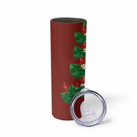 Hawaiian Taro Leaves-Hibiscus and Plumeria Skinny Tumbler Polynesian Art-Kakau Tattoo Red