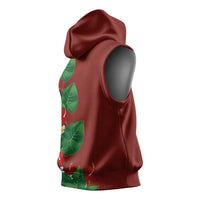 Hawaiian Taro Leaves-Hibiscus and Plumeria Sleeveless Hoodie Polynesian Art-Kakau Tattoo Red