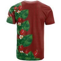 Hawaiian Taro Leaves-Hibiscus and Plumeria T Shirt Polynesian Art-Kakau Tattoo Red