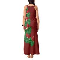 Hawaiian Taro Leaves-Hibiscus and Plumeria Tank Maxi Dress Polynesian Art-Kakau Tattoo Red