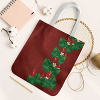 Hawaiian Taro Leaves-Hibiscus and Plumeria Tote Bag Polynesian Art-Kakau Tattoo Red