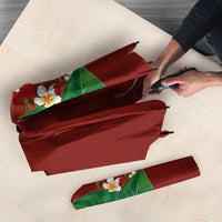 Hawaiian Taro Leaves-Hibiscus and Plumeria Umbrella Polynesian Art-Kakau Tattoo Red