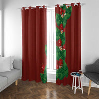 Hawaiian Taro Leaves-Hibiscus and Plumeria Window Curtain Polynesian Art-Kakau Tattoo Red