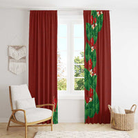 Hawaiian Taro Leaves-Hibiscus and Plumeria Window Curtain Polynesian Art-Kakau Tattoo Red