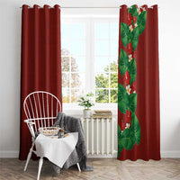 Hawaiian Taro Leaves-Hibiscus and Plumeria Window Curtain Polynesian Art-Kakau Tattoo Red