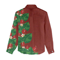 Hawaiian Taro Leaves-Hibiscus and Plumeria Women Casual Shirt Polynesian Art-Kakau Tattoo Red