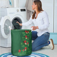 Hawaiian Taro Leaves-Hibiscus and Plumeria Laundry Basket Polynesian Art-Kakau Tattoo Green