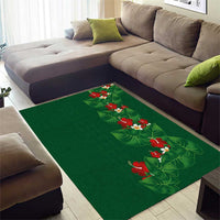 Hawaiian Taro Leaves-Hibiscus and Plumeria Area Rug Polynesian Art-Kakau Tattoo Green