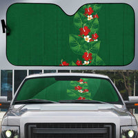 Hawaiian Taro Leaves-Hibiscus and Plumeria Auto Sun Shade Polynesian Art-Kakau Tattoo Green