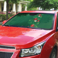 Hawaiian Taro Leaves-Hibiscus and Plumeria Auto Sun Shade Polynesian Art-Kakau Tattoo Green