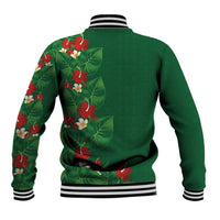 Hawaiian Taro Leaves-Hibiscus and Plumeria Baseball Jacket Polynesian Art-Kakau Tattoo Green
