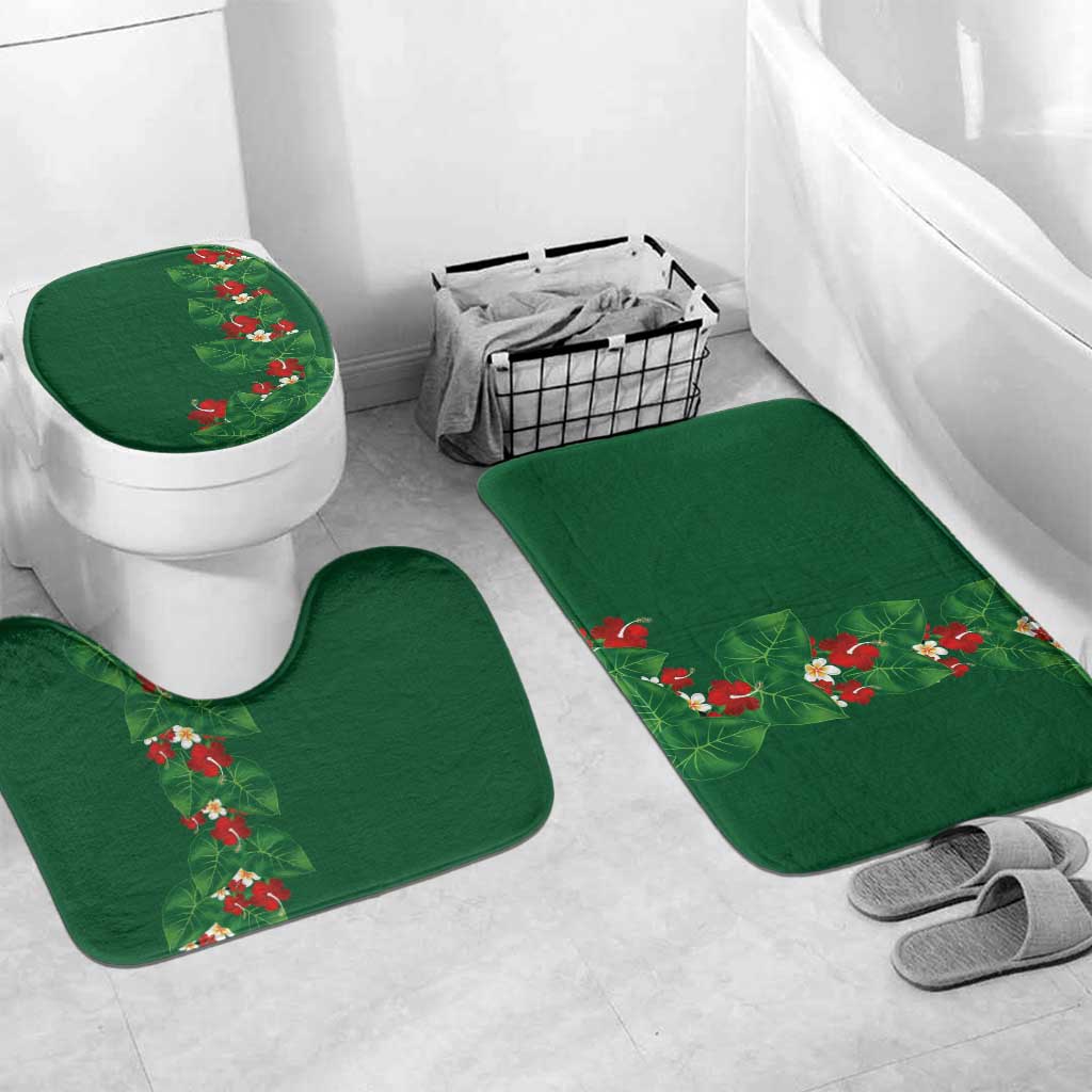 Hawaiian Taro Leaves-Hibiscus and Plumeria Bathroom Set Polynesian Art-Kakau Tattoo Green