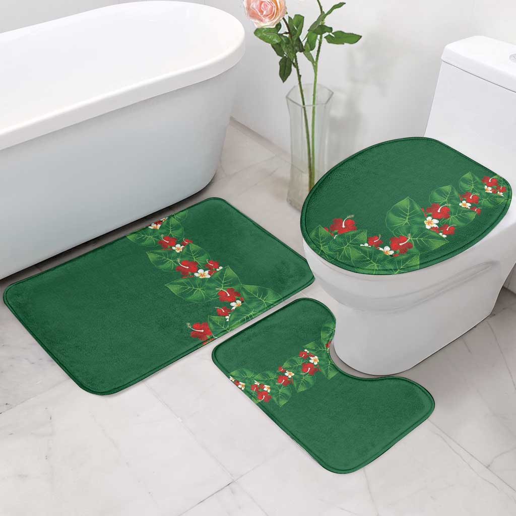 Hawaiian Taro Leaves-Hibiscus and Plumeria Bathroom Set Polynesian Art-Kakau Tattoo Green