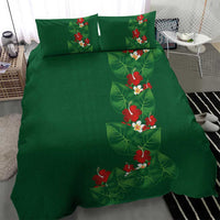 Hawaiian Taro Leaves-Hibiscus and Plumeria Bedding Set Polynesian Art-Kakau Tattoo Green