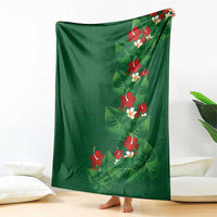 Hawaiian Taro Leaves-Hibiscus and Plumeria Blanket Polynesian Art-Kakau Tattoo Green