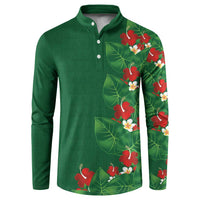 Hawaiian Taro Leaves-Hibiscus and Plumeria Button Sweatshirt Polynesian Art-Kakau Tattoo Green