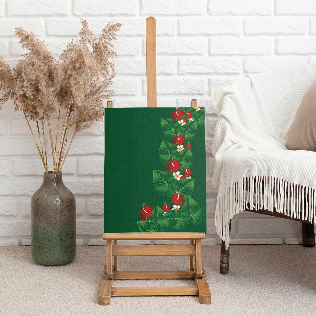 Hawaiian Taro Leaves-Hibiscus and Plumeria Canvas Wall Art Polynesian Art-Kakau Tattoo Green