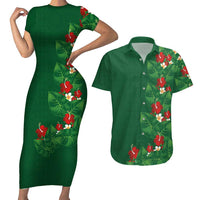 Hawaiian Taro Leaves-Hibiscus and Plumeria Couples Matching Short Sleeve Bodycon Dress and Hawaiian Shirt Polynesian Art-Kakau Tattoo Green LT03 Green - Polynesian Pride
